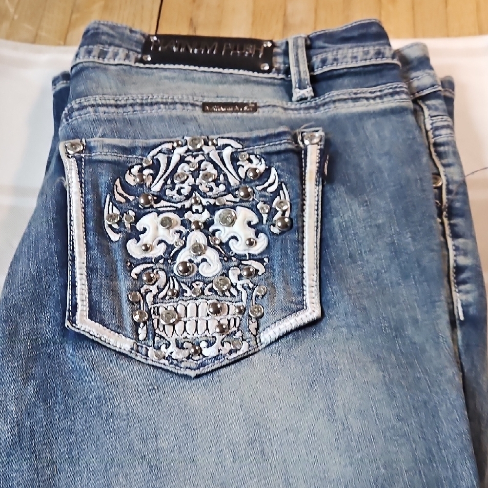 Blue Embellished Boot Cut Jeans